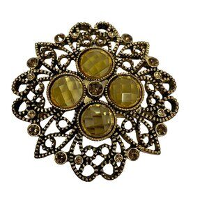 Premier Designs Brooch Gold Tone Yellow‎ Stone Flower Vintage Pin
